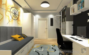 projektowanie wnetrz lublin Perspektywa Studio projekt pokoju nastolatka szaro zolty mapa 7