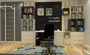 projektowanie wnetrz lublin Perspektywa Studio projekt pokoju nastolatka szaro zolty mapa 8