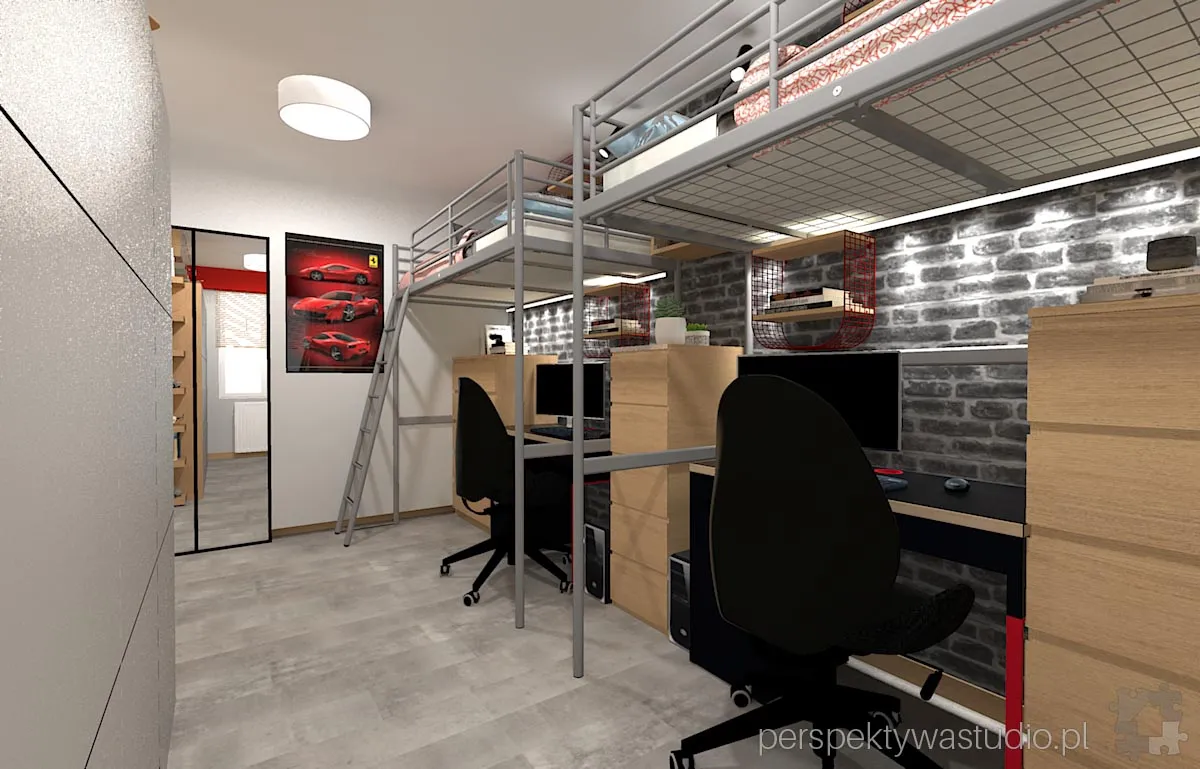 projektant wnetrz Lublin perspektywastudio.pl projekt pokoju dzieci ferrari 8
