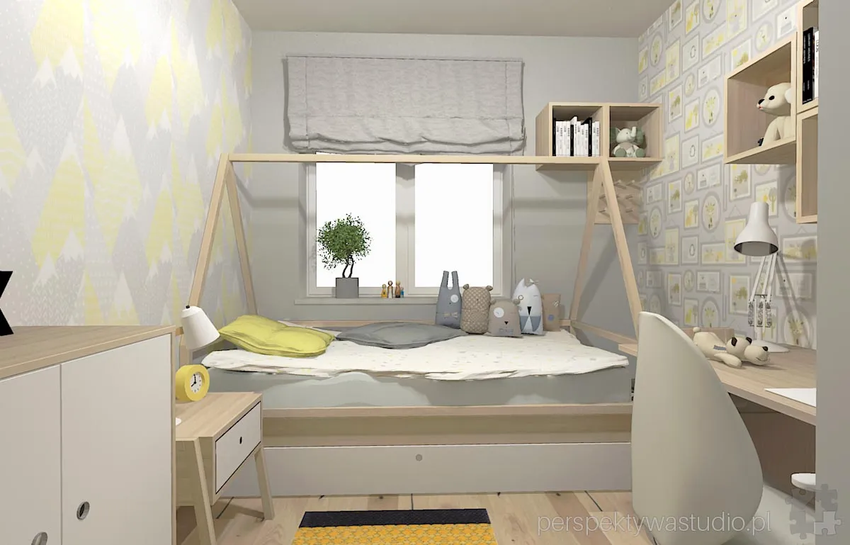 projektant wnetrz Lublin perspektywastudio.pl projekt pokoju dzieci yellowgrey 1