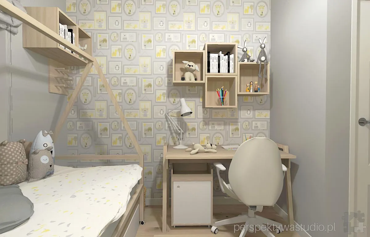 projektant wnetrz Lublin perspektywastudio.pl projekt pokoju dzieci yellowgrey 2