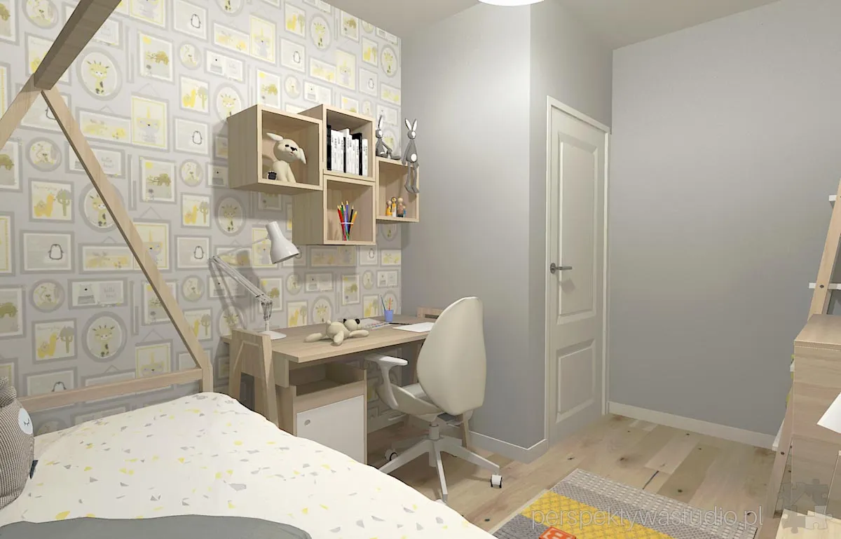 projektant wnetrz Lublin perspektywastudio.pl projekt pokoju dzieci yellowgrey 3