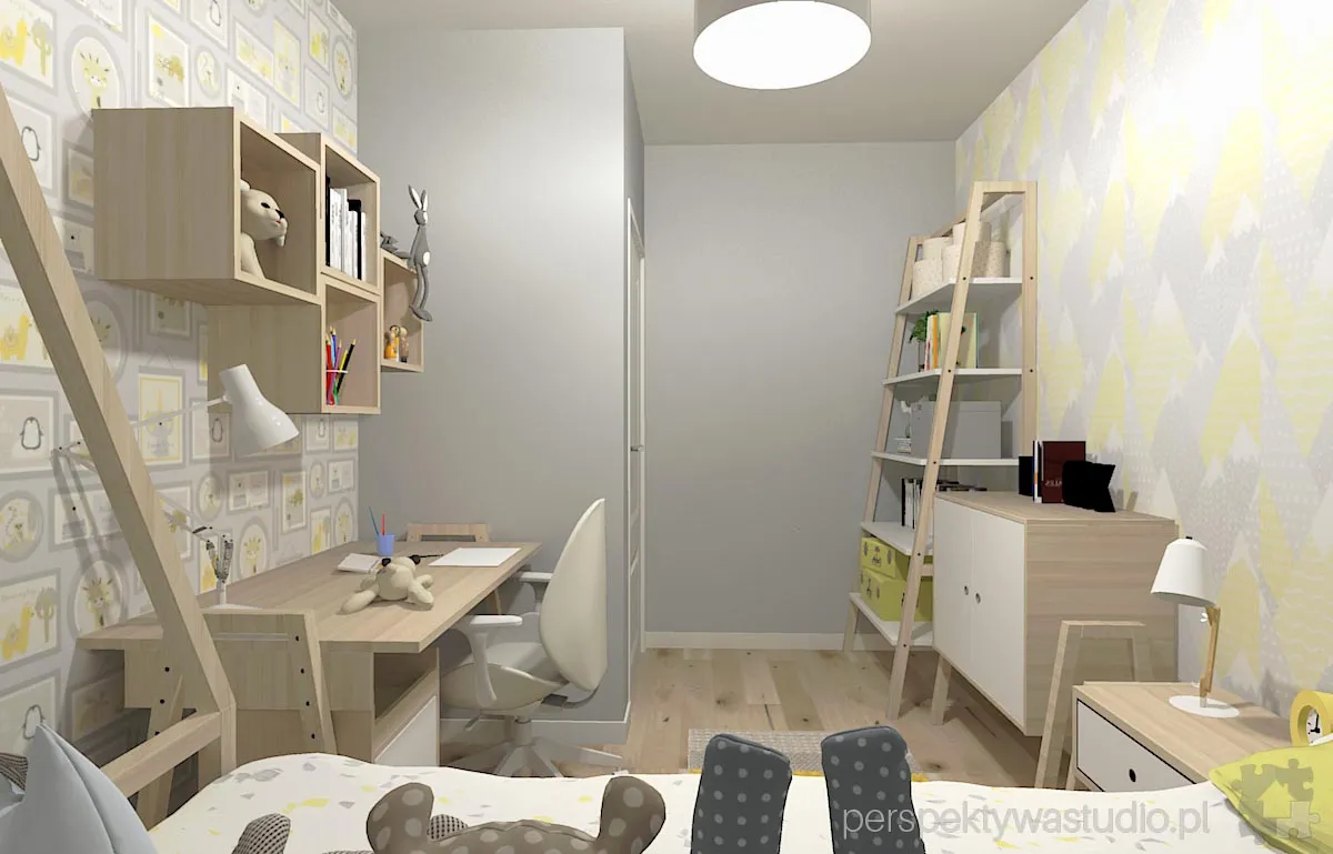 projektant wnetrz Lublin perspektywastudio.pl projekt pokoju dzieci yellowgrey 4