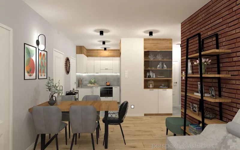 projektant wnetrz Lublin perspektywastudio.pl projekt salonu z aneksem elektryczna pomarancza 1