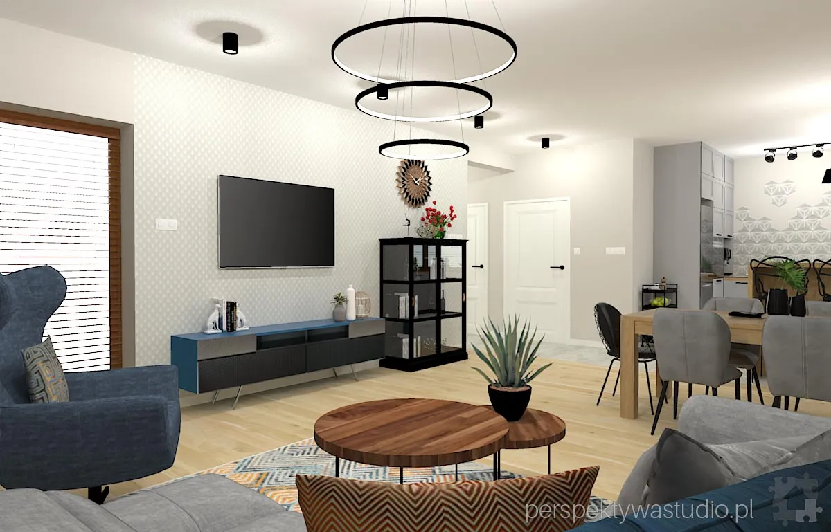 projektant wnetrz Lublin perspektywastudio.pl projekt salonu z aneksem hex flex 10