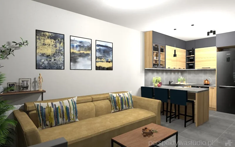 projektant wnetrz Lublin perspektywastudio.pl projekt salonu z aneksem kanarek 6