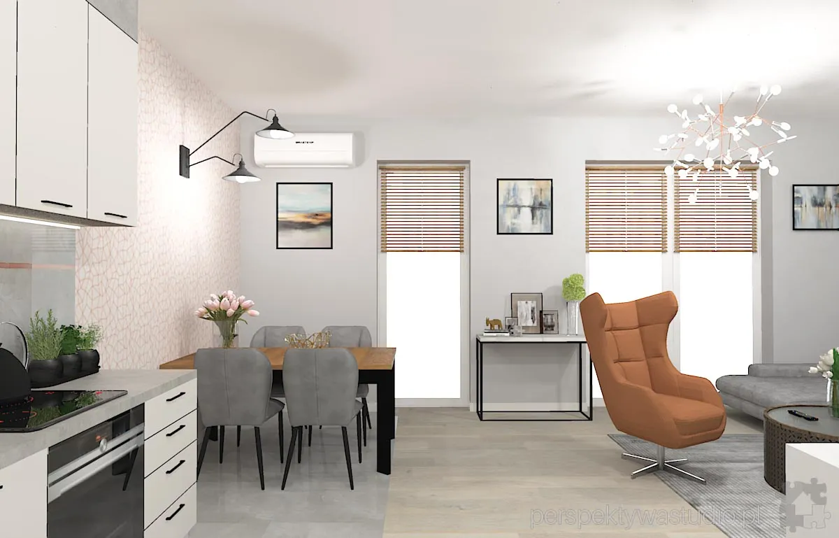 projektant wnetrz Lublin perspektywastudio.pl projekt salonu z aneksem miedziany swit 22