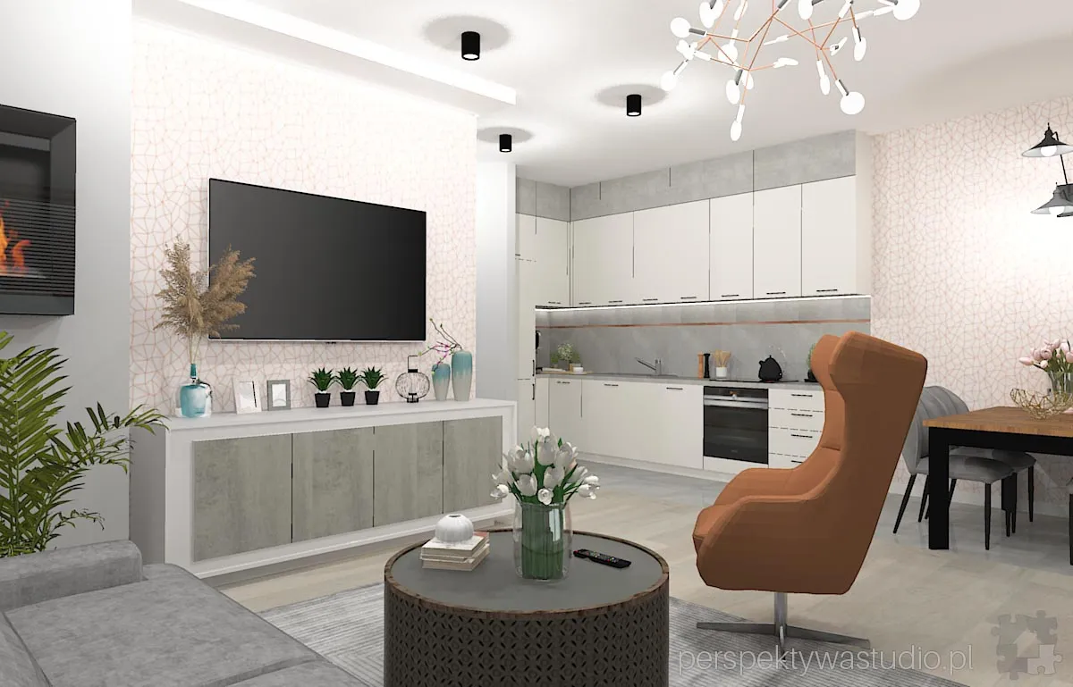 projektant wnetrz Lublin perspektywastudio.pl projekt salonu z aneksem miedziany swit 8