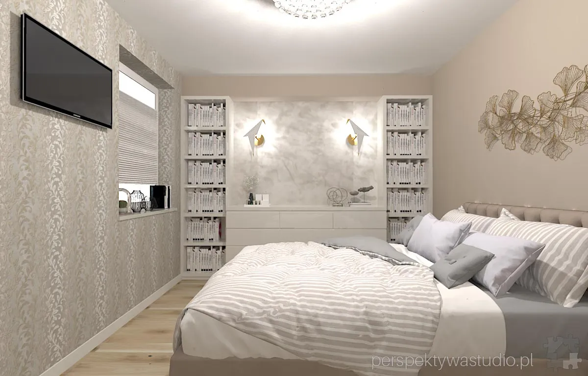 projektant wnetrz Lublin perspektywastudio.pl projekt sypialni bezowo mi 1