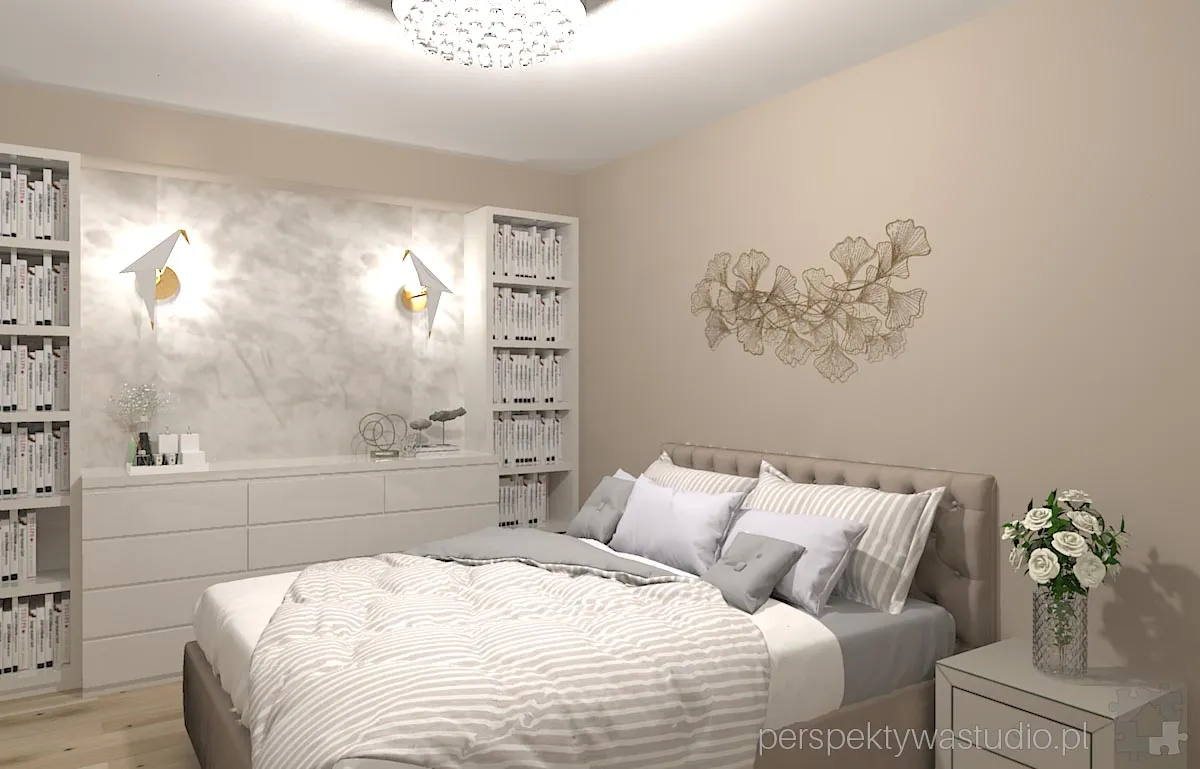 projektant wnetrz Lublin perspektywastudio.pl projekt sypialni bezowo mi 2