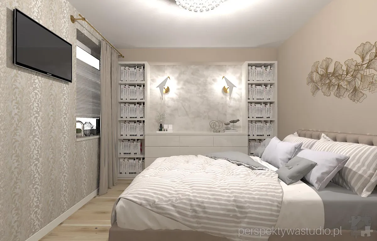 projektant wnetrz Lublin perspektywastudio.pl projekt sypialni bezowo mi 9