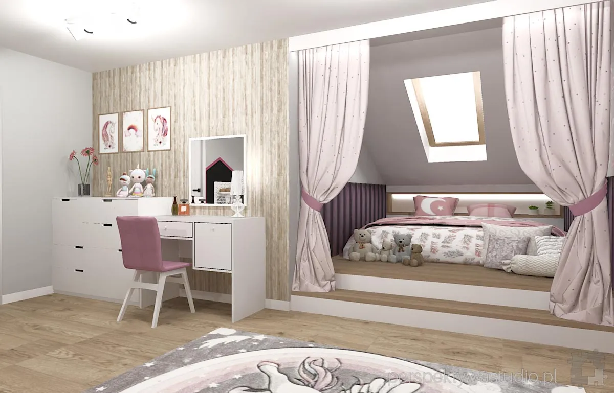 projektant wnetrz Lublin perspektywastudio.pl projekt pokoju dzieci kurtyna w gore 4